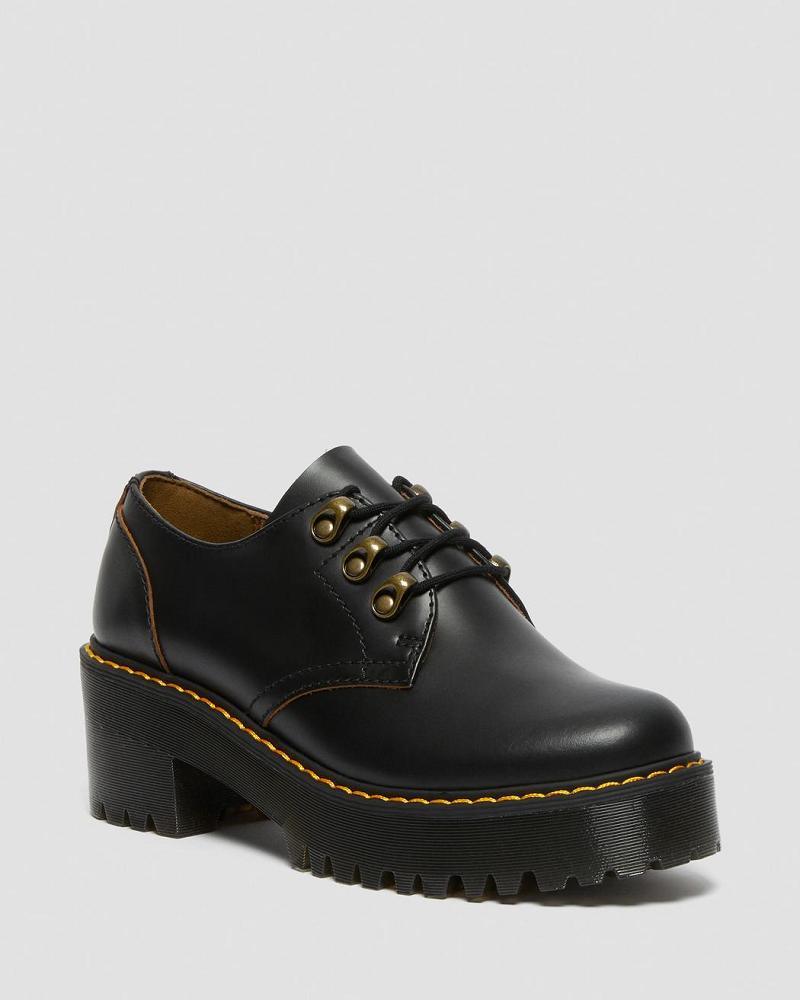 Zapatos Casuales Dr Martens Leona Lo Vintage Smooth Cuero Tacón Mujer Negros | MX 667CTV